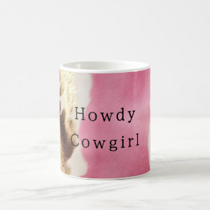 Western Pink Cream Gold Cowgirl Cowhide Coffee Mug