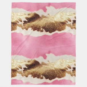 Western Pink Cream Gold Cowgirl Cowhide Fleece Blanket