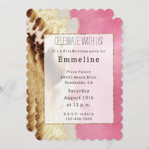 Western Pink Cream Gold Cowgirl Cowhide Invitation