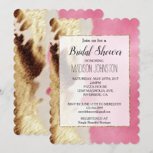 Western Pink Cream Gold Cowgirl Cowhide Invitation