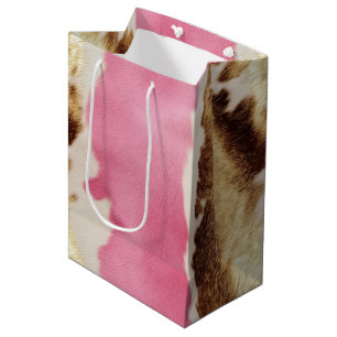 Western Pink Cream Gold Cowgirl Cowhide Medium Gift Bag