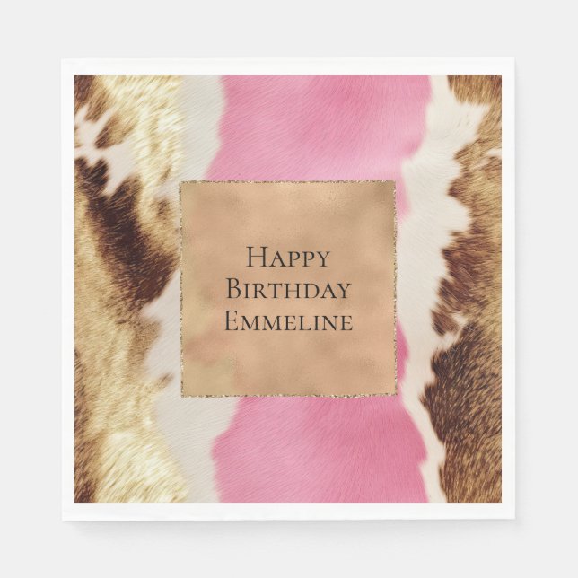 Western Pink Cream Gold Cowgirl Cowhide Napkin (Front)