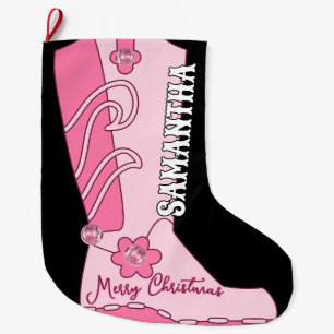 Western Pink Disco Costal Cowgirl Boot Custom Name Large Christmas Stocking