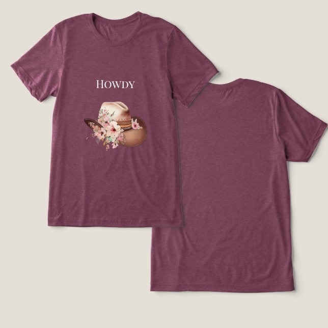 Western Pink Floral Cowgirl Cowboy Hat Tri-Blend Shirt (Design Front & Back)