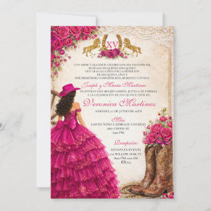 Western Pink Floral Girl Princess Sweet 15 Años Invitation