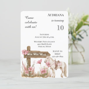 Western Pink Floral Wild West Horse Birthday Invitation