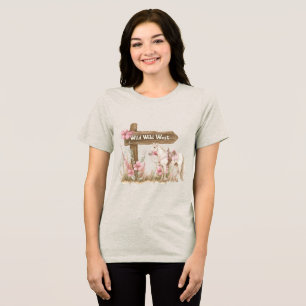 Western Pink Floral Wild West Horse  Tri-Blend Shirt