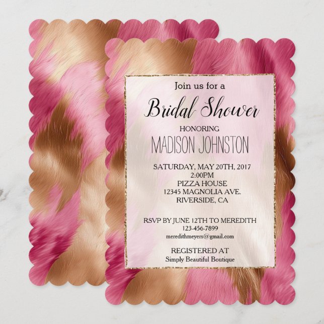 Western Pink Glam Gold Cowgirl Cowhide Invitation (Front/Back)