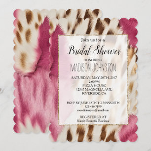 Western Pink Glam Gold Cowgirl Cowhide Invitation