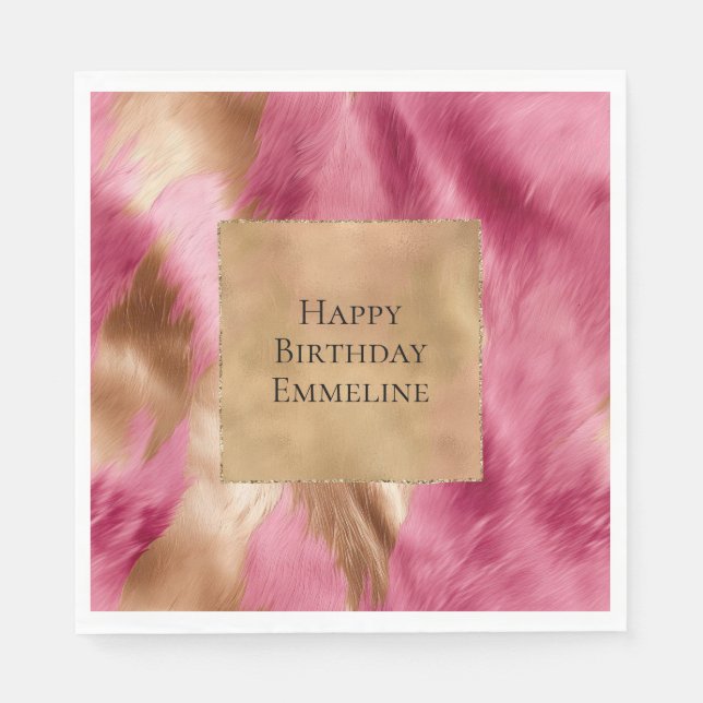 Western Pink Gold Brown Cowgirl Cowhide Napkin (Front)