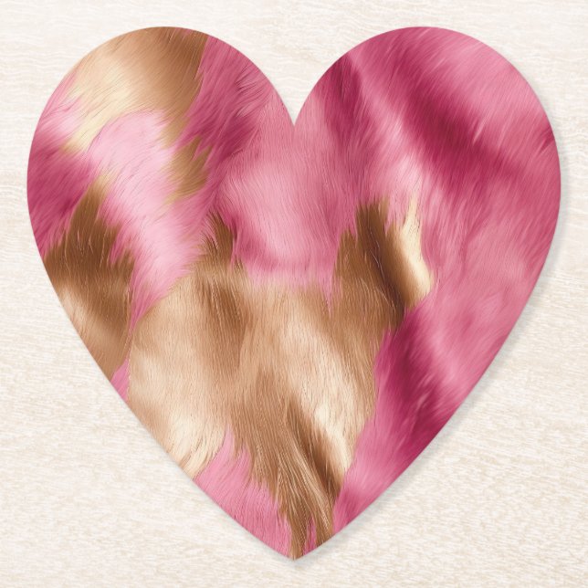 Western Pink Gold Brown Cowgirl Cowhide Paper Coaster (Front)