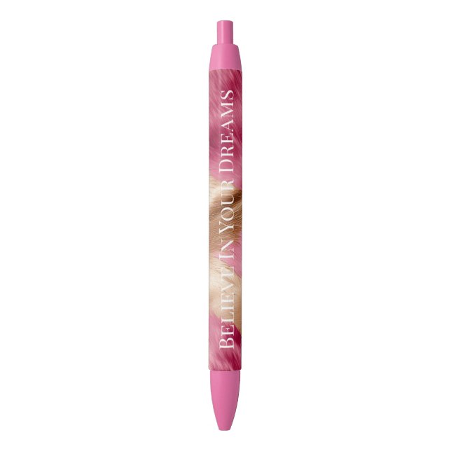 Western Pink Gold Cowgirl Cowhide Black Ink Pen (Front Vertical)