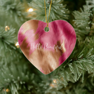 Western Pink Gold Cowgirl Cowhide  Ceramic Tree Decoration