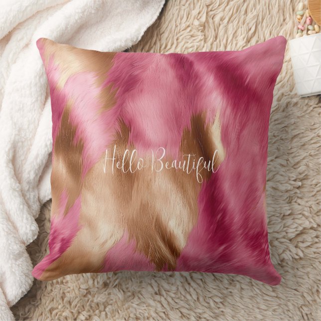 Western Pink Gold Cowgirl Cowhide  Cushion (Blanket)