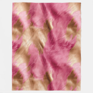 Western Pink Gold Cowgirl Cowhide Fleece Blanket