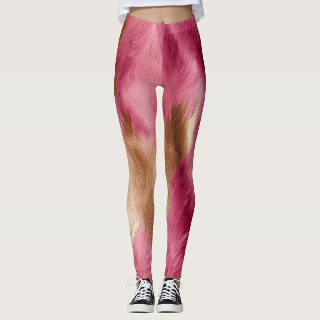 Western Pink Gold Cowgirl Cowhide Leggings (Front)