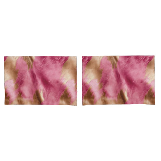 Western Pink Gold Cowgirl Cowhide Pillowcase (Front-Set)