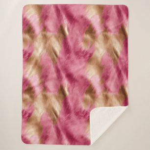 Western Pink Gold Cowgirl Cowhide Sherpa Blanket