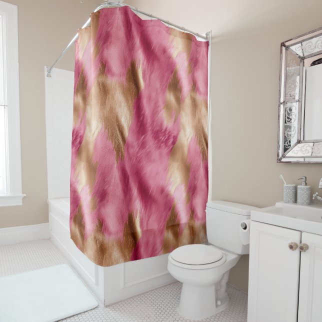 Western Pink Gold Cowgirl Cowhide Shower Curtain (In Situ)