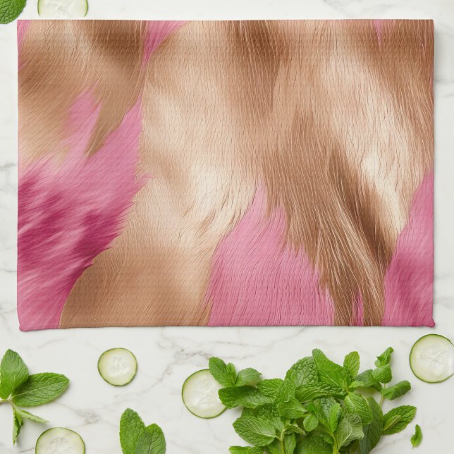 Western Pink Gold Cowgirl Cowhide Tea Towel (Folded)