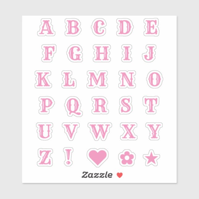 Western Pink Letters | Monogram Alphabet Stickers (Sheet)