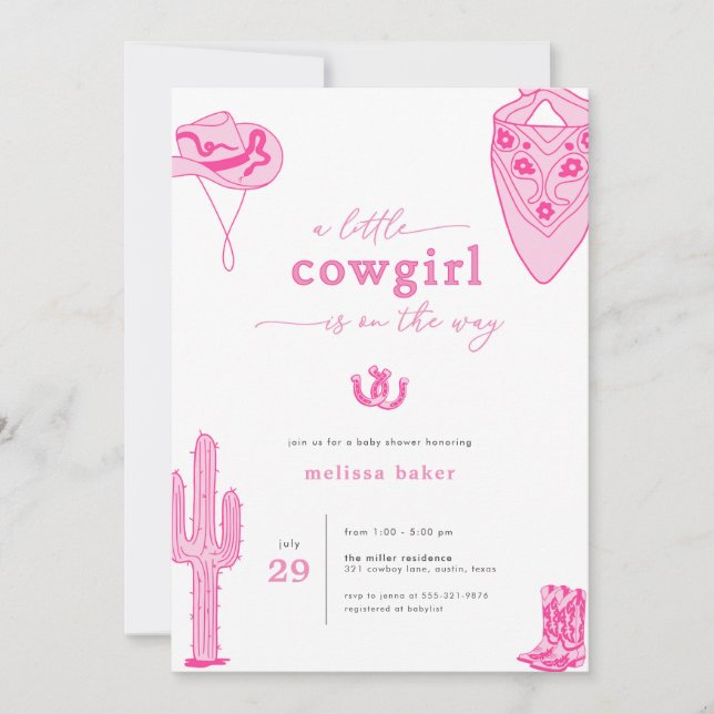 Western Pink Little Cowgirl Baby Shower Invitation (Front)