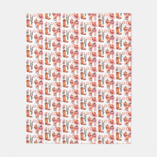 Western pink orange cowgirl fleece blanket