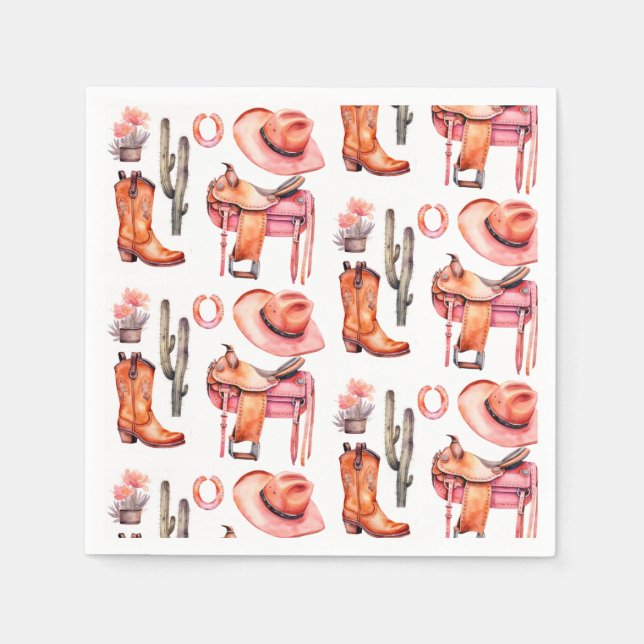 Western pink orange cowgirl  napkin (Front)