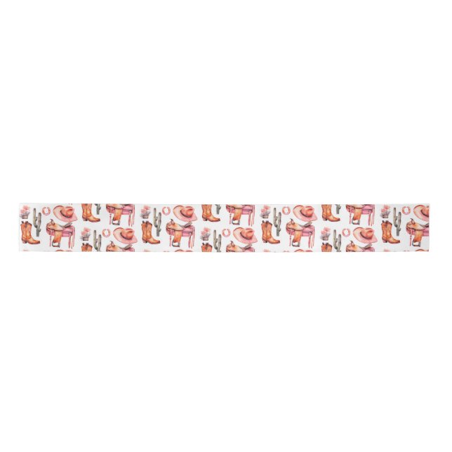 Western pink orange cowgirl satin ribbon (Front)