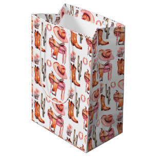 Western pink orange cowgirl Wrapping Paper Medium Gift Bag