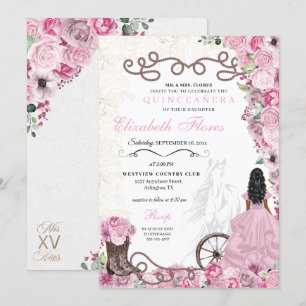 Western Pink Princess Floral Charra Quinceañera Invitation