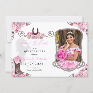 Western Pink Quinceañera Save The Date Photo Invitation