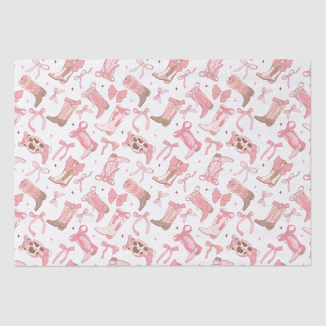Western Pink Rodeo Boots with Bows Bridal Shower Tissue Paper (Front)