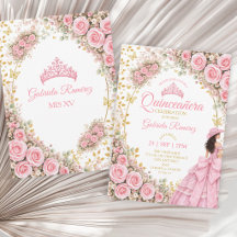 Western Pink Roses Golden Butterfly Quinceañera
