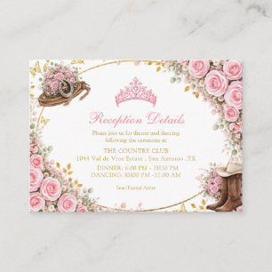 Western Pink Roses Golden Country Quinceañera Enclosure Card
