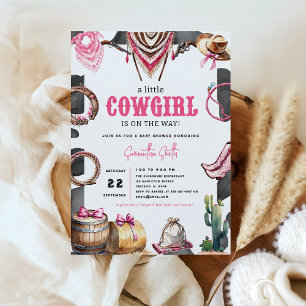 Western Pink Watercolor Cowgirl Baby Shower Invitation