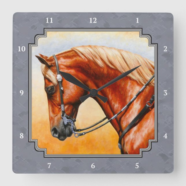 Western Pleasure Quarter Horse Grey Square Wall Clock (Front)