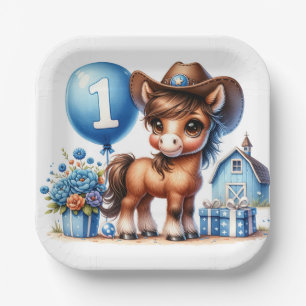 Western Pony First Birthday Paper Plate