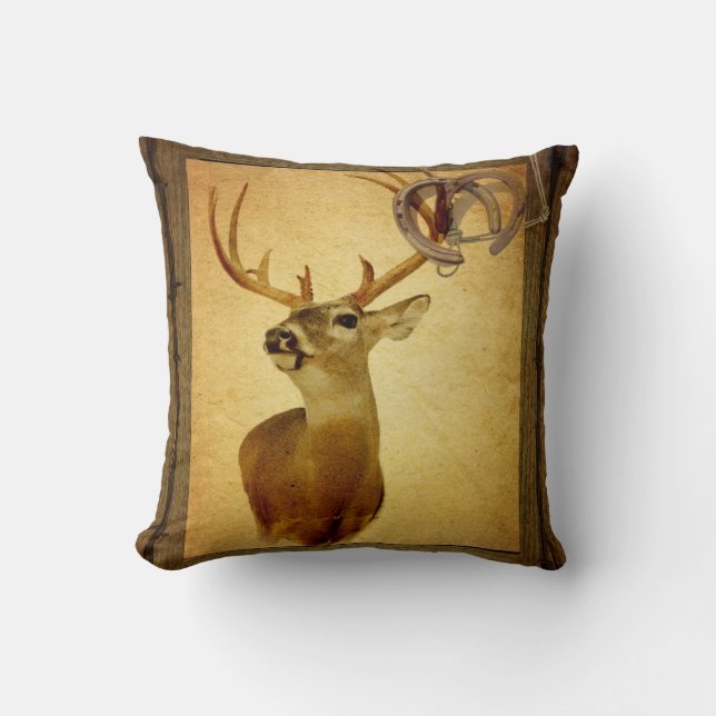 Western Primitive barn wood buck white tail deer Cushion (Front)