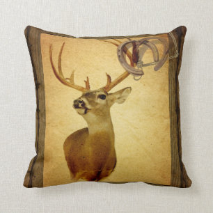 Western Primitive barn wood buck white tail deer Cushion