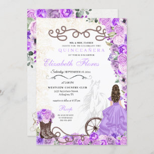 Western Purple Princess Floral Charra Quinceañera Invitation