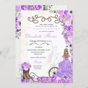 Western Purple Princess Floral Charra Quinceañera Invitation