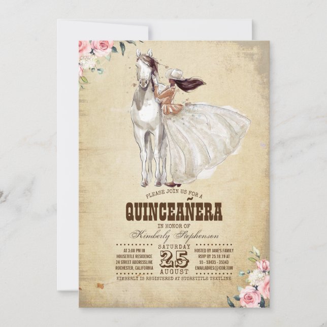Western Quinceañera - 15th Birthday Invitation (Front)