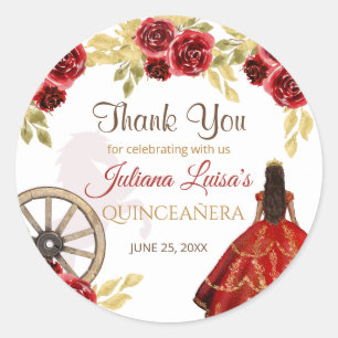 Western Quinceañera Red Gold Charra Crown Horses  Classic Round Sticker