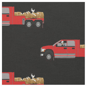 Western Ranch Cowboy In Truck with Hay and Dog Fabric