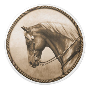 Western Ranch Horse Old Photo Sepia Ceramic Knob