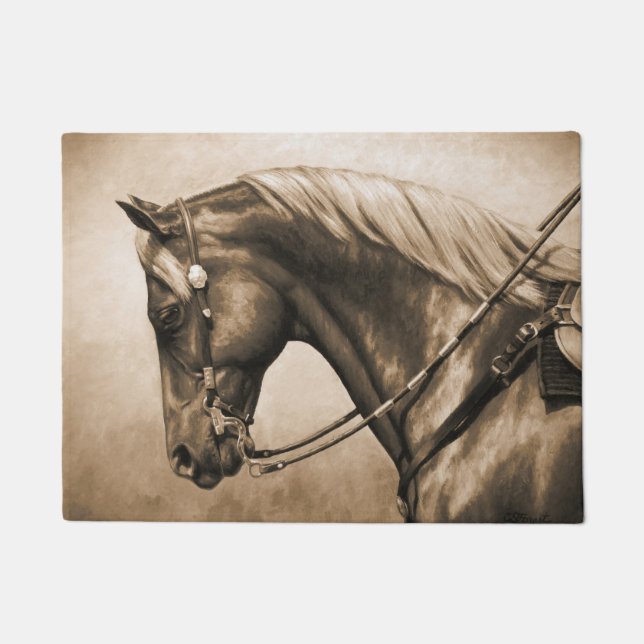 Western Ranch Horse Old Photo Sepia Doormat (Front)