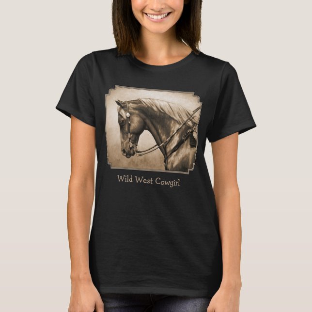 Western Ranch Horse Old Photo Sepia T-Shirt (Front)