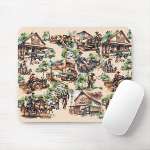 Western Ranch or Country Farm Scene Mouse Mat