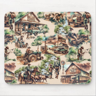 Western Ranch or Country Farm Scene Mouse Mat